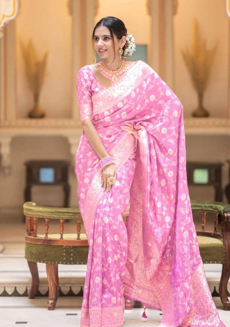 Baby Pink Weaving Silk Saree Set