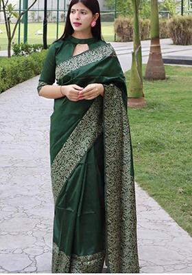 Green Weaving Silk Saree Set