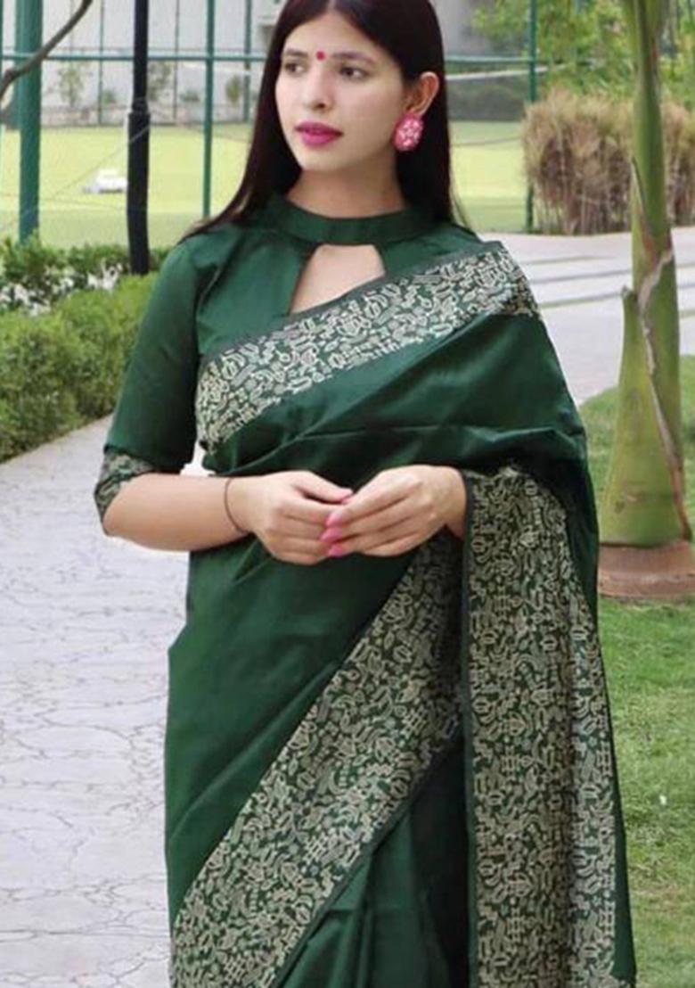 Green Weaving Silk Saree Set