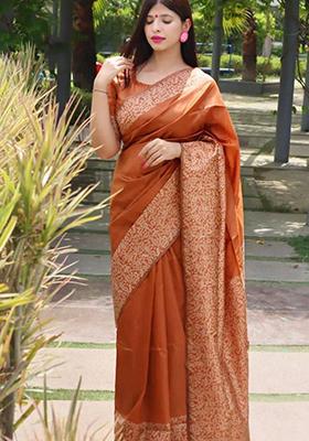 Orange Weaving Silk Saree Set