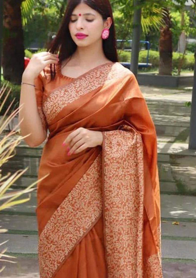Orange Weaving Silk Saree Set