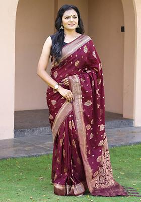 Wine Weaving Silk Saree Set