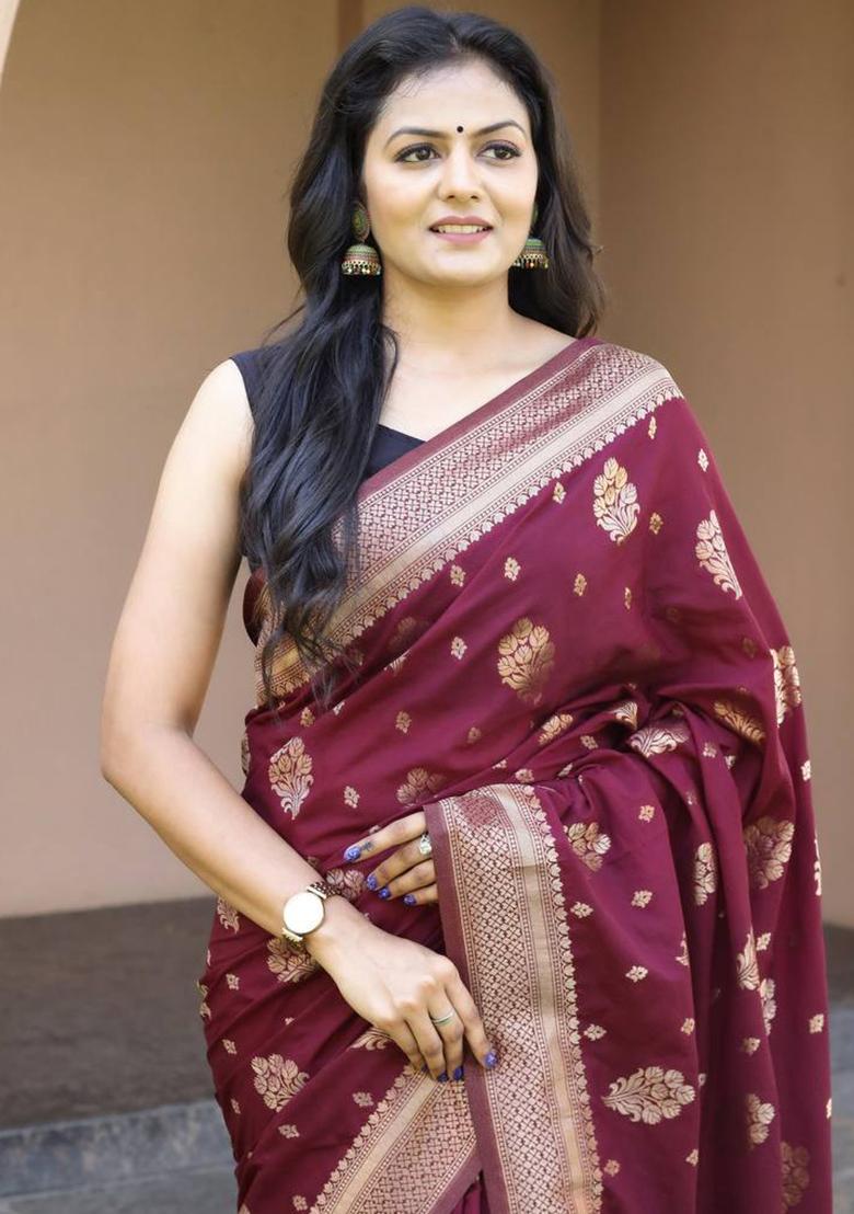 Wine Weaving Silk Saree Set