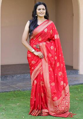 Red Weaving Silk Saree Set