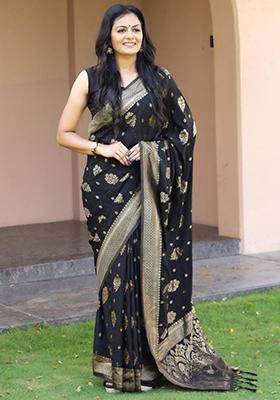 Black Weaving Silk Saree Set
