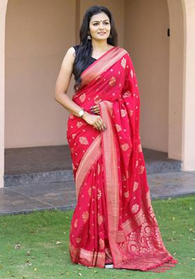 Pink Weaving Silk Saree Set