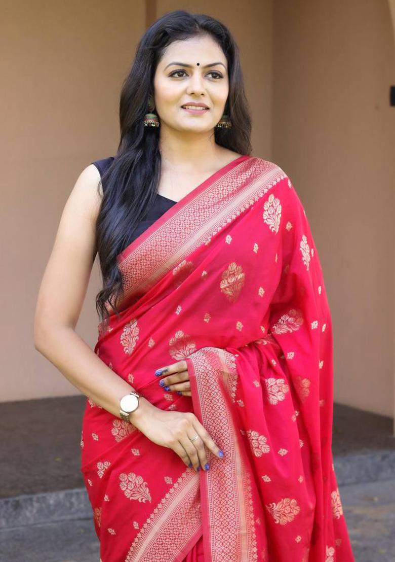 Pink Weaving Silk Saree Set