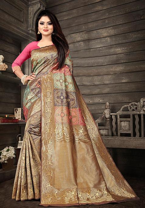 Multicolor Weaving Silk Saree Set