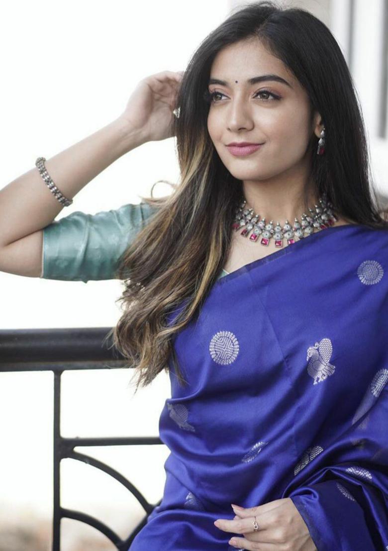 Navy Blue Weaving Silk Saree Set