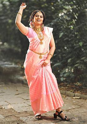 Pink Weaving Silk Saree Set