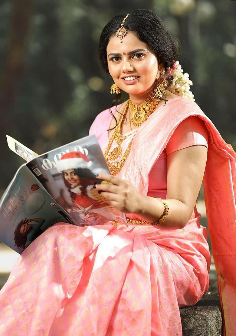 Pink Weaving Silk Saree Set