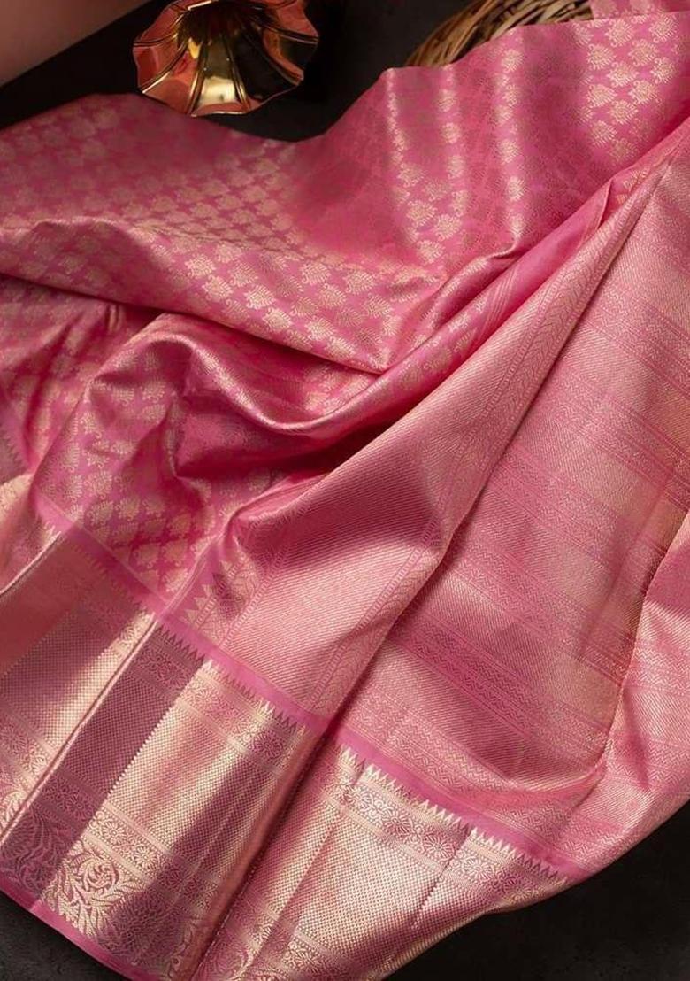 Pink Weaving Silk Saree Set