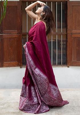 Wine Weaving Silk Saree Set