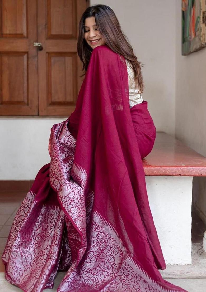 Wine Weaving Silk Saree Set