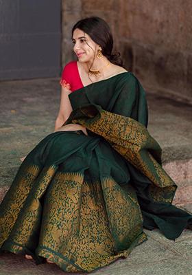 Green Weaving Silk Saree Set