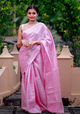 Pink Weaving Silk Saree Set