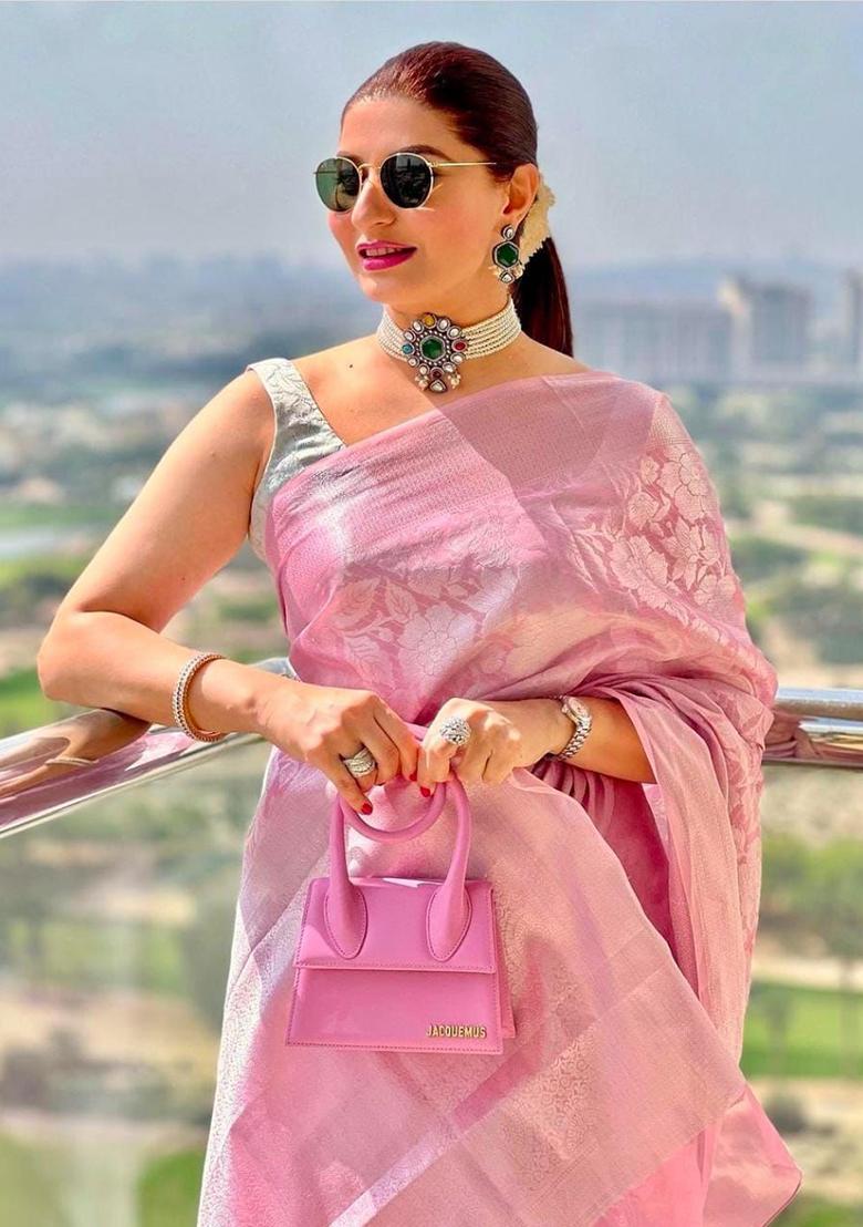 Pink Weaving Silk Saree Set