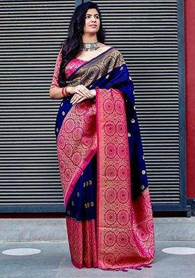 Blue Weaving Silk Saree Set