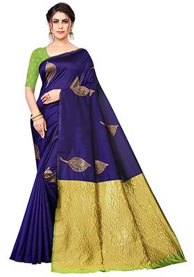 Blue Weaving Silk Saree Set