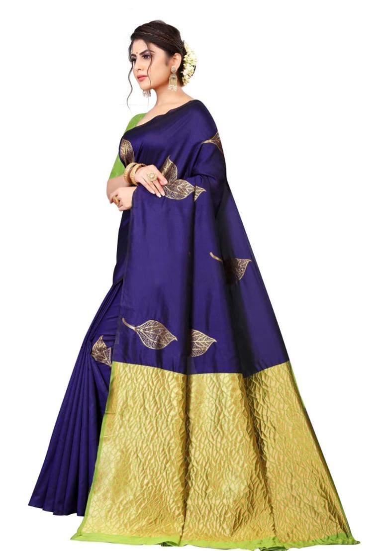 Blue Weaving Silk Saree Set