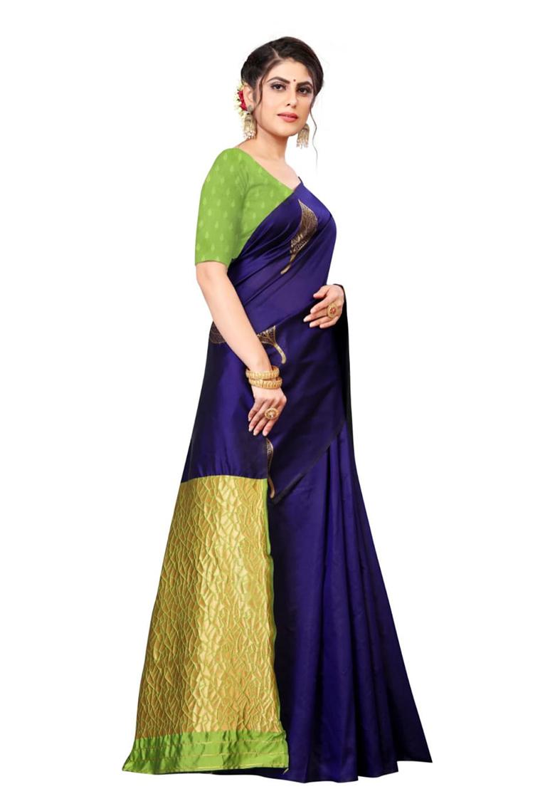 Blue Weaving Silk Saree Set
