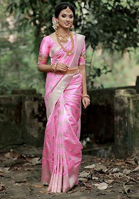 Baby Pink Weaving Silk Saree Set