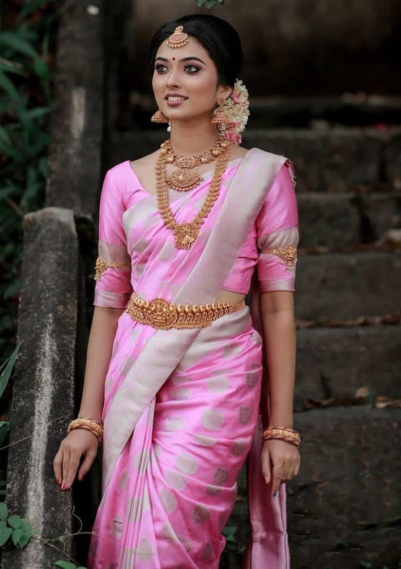 Baby Pink Weaving Silk Saree Set