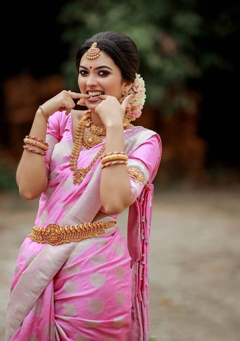 Baby Pink Weaving Silk Saree Set