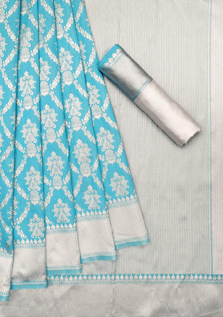 Sky Blue Weaving Silk Saree Set