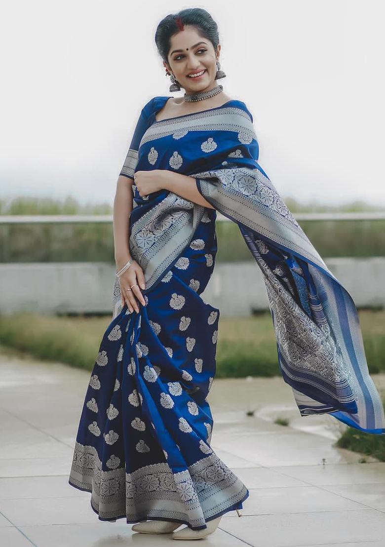 Blue Weaving Silk Saree Set