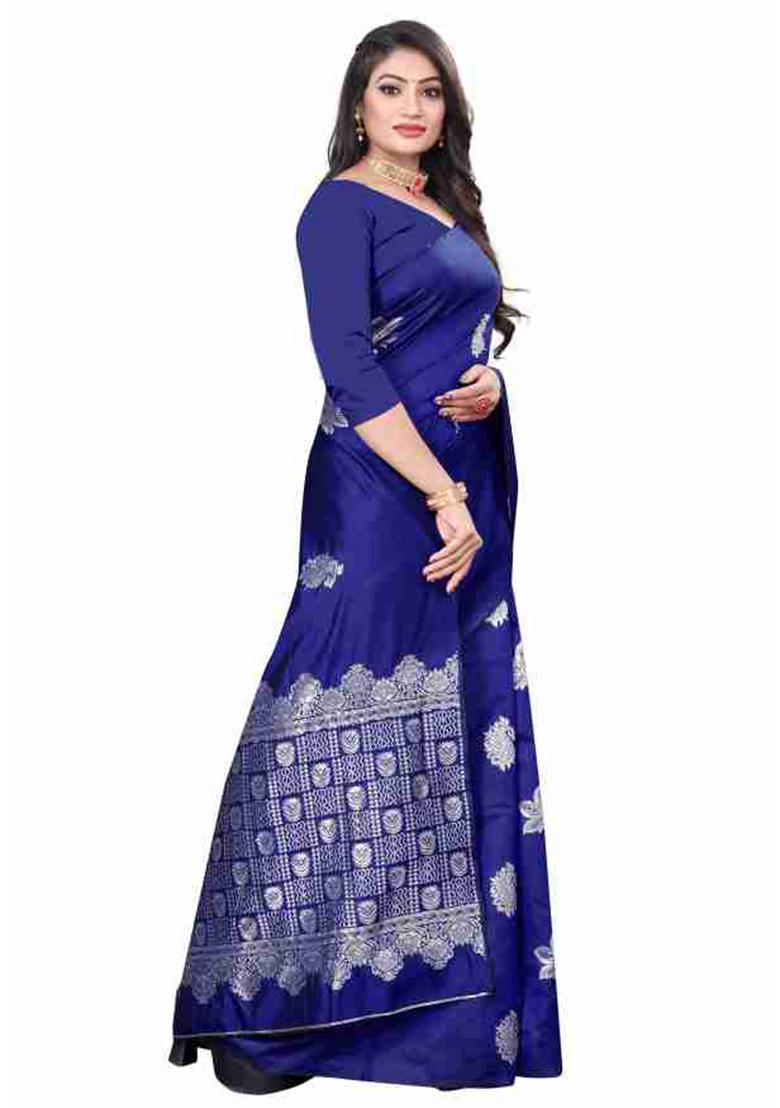 Blue Weaving Silk Saree Set