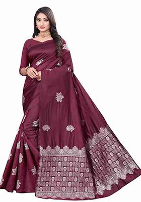 Wine Weaving Silk Saree Set