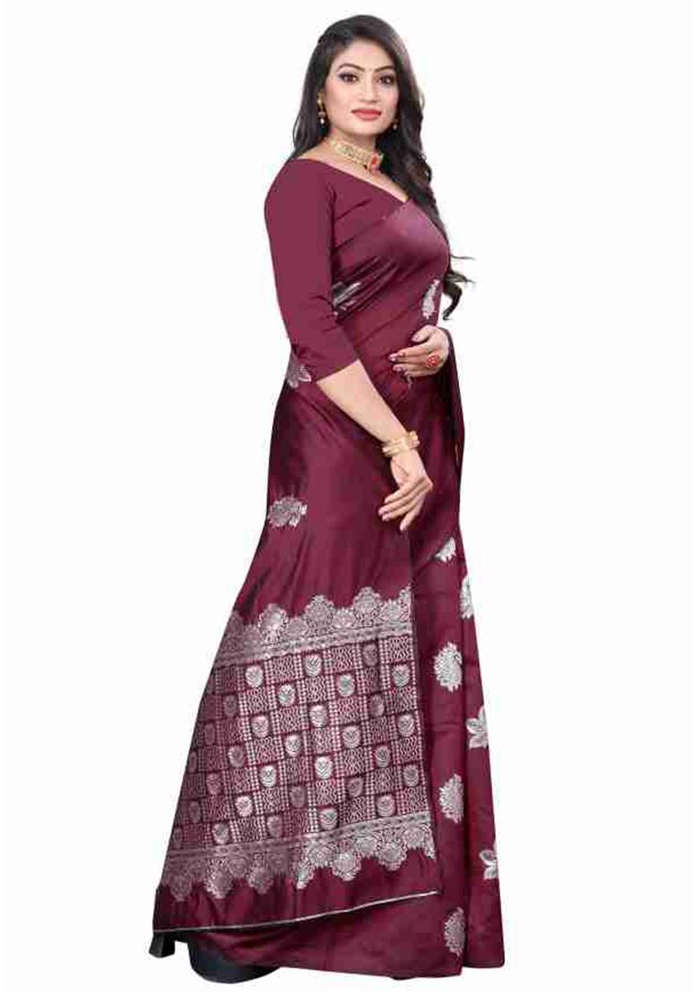 Wine Weaving Silk Saree Set