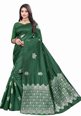Green Weaving Silk Saree Set