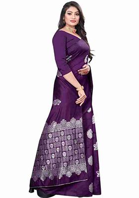 Purple Weaving Silk Saree Set