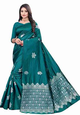 Rama Blue Weaving Silk Saree Set