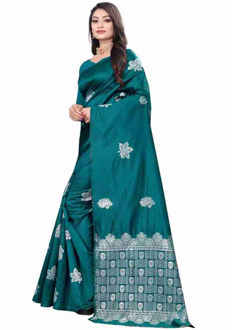 Rama Blue Weaving Silk Saree Set