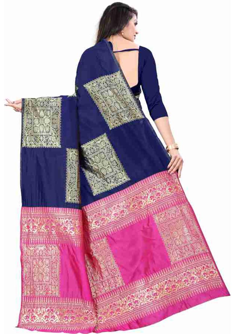 Dark Blue Weaving Silk Saree Set