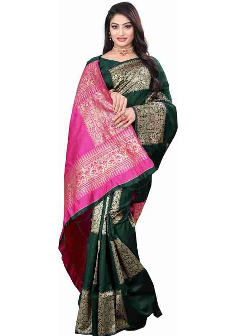 Green Weaving Silk Saree Set