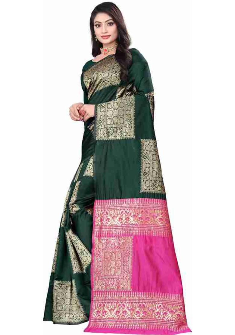 Green Weaving Silk Saree Set
