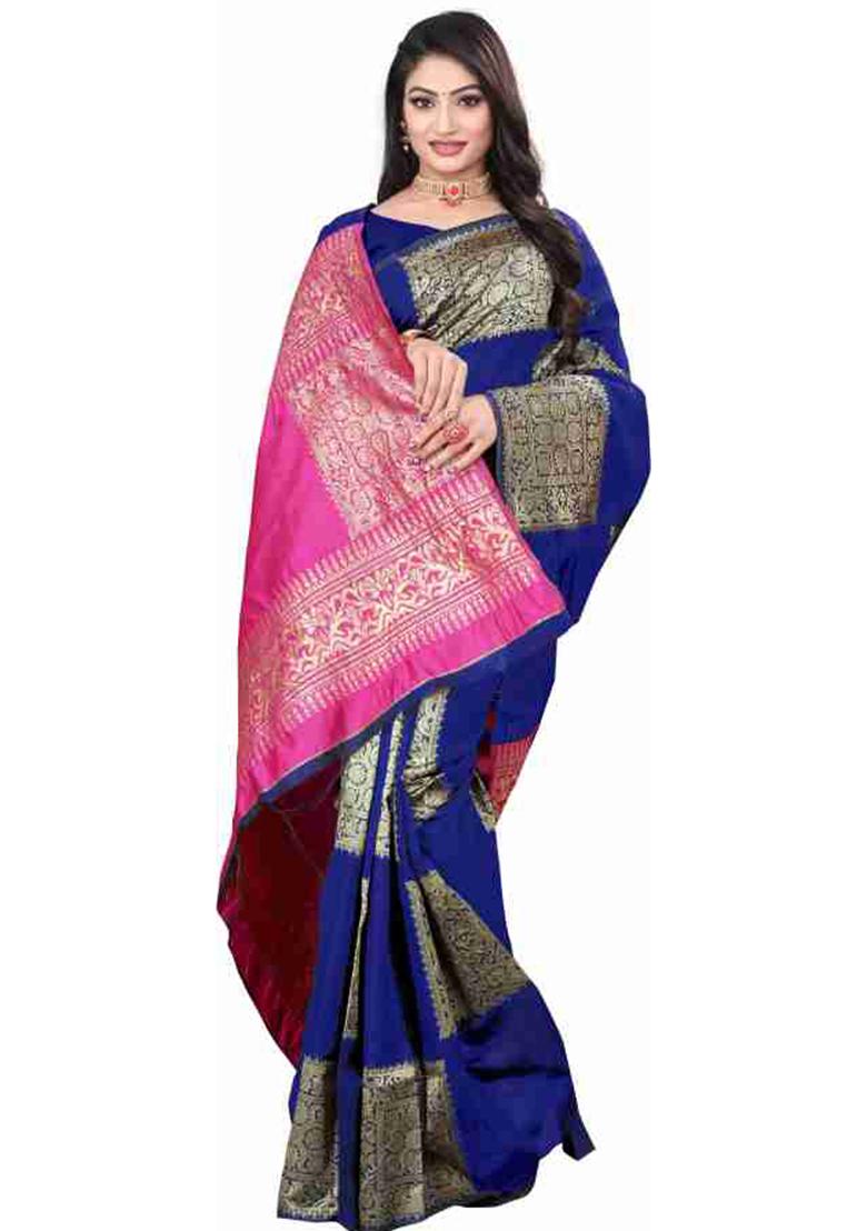 Blue Weaving Silk Saree Set