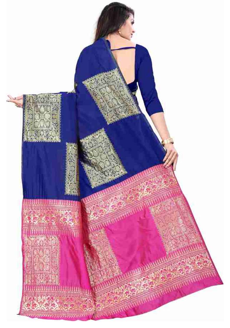 Blue Weaving Silk Blend Saree Set for Diwali and Festive Wear - Indya