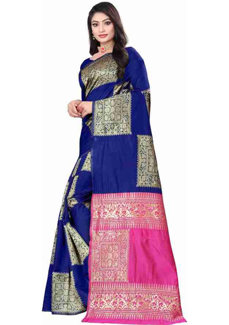 Blue Weaving Silk Saree Set