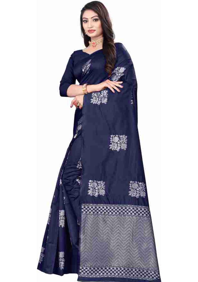 Dark Blue Weaving Silk Saree Set