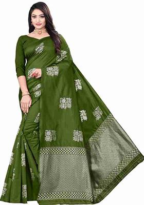 Green Weaving Silk Saree Set