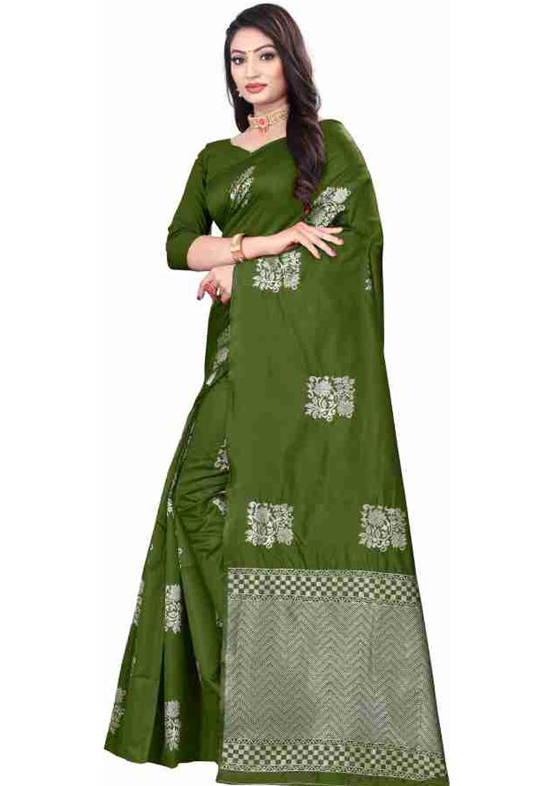 Green Weaving Silk Saree Set