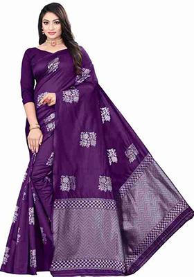 Purple Weaving Silk Saree Set