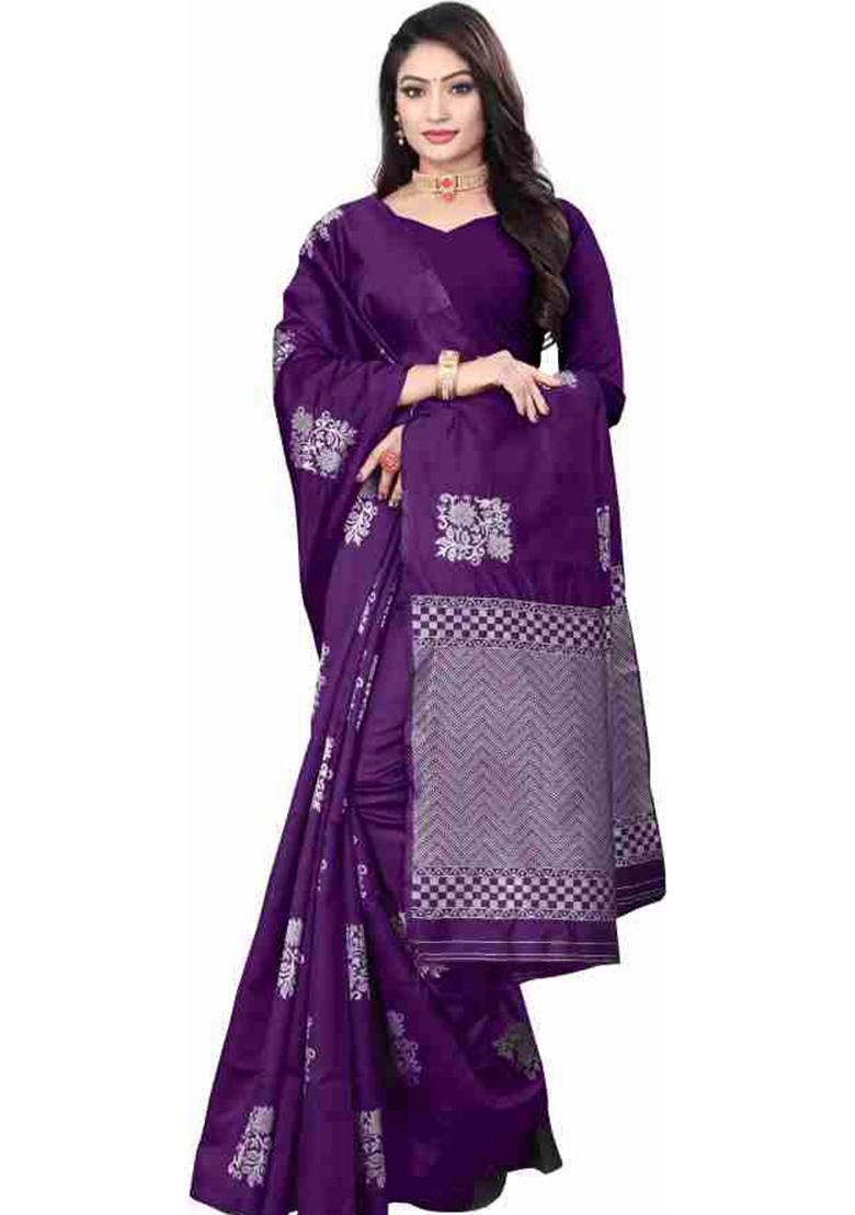 Purple Weaving Silk Saree Set