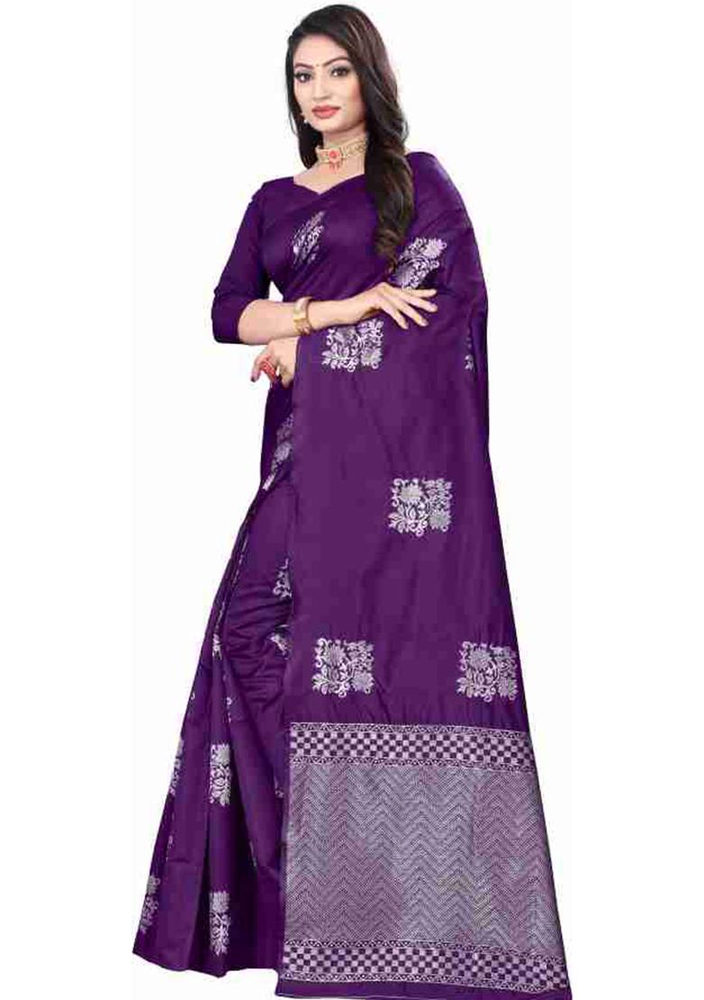 Purple Weaving Silk Saree Set