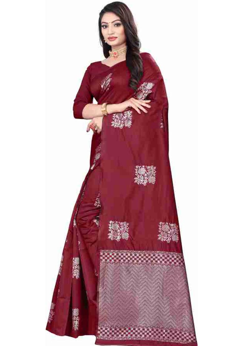 Maroon Weaving Silk Saree Set